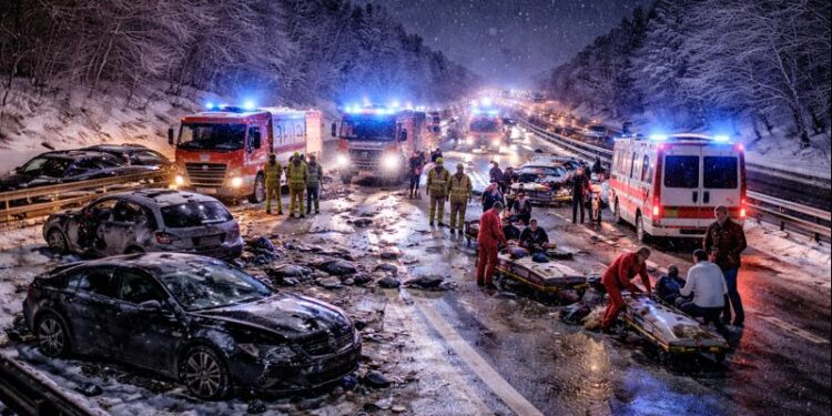 Glatteis auf der A44