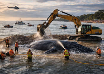 Rettungsversuch für gestrandeten Wal