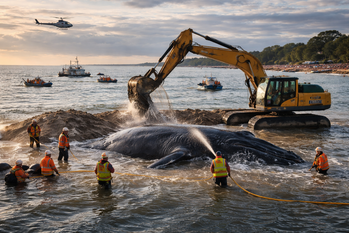 Rettungsversuch für gestrandeten Wal